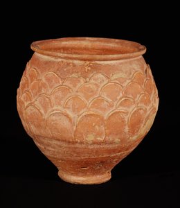 Jar decorated with overlapping applied scales, found in Gaul